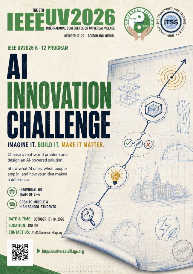 AI Innovation Challenge poster, IEEE UV2026 K–12 Program